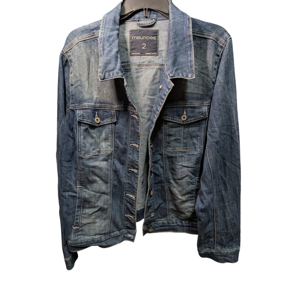 Maurices Denim Jacket Women 2 Blue Excellent Distressed Trucker Jean Coat